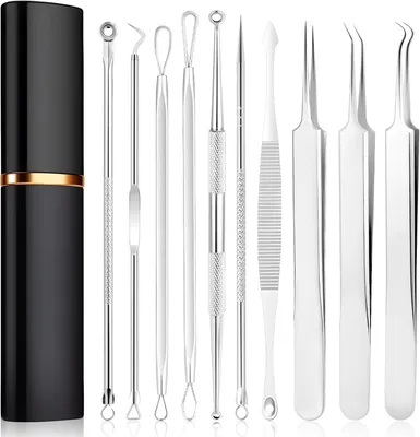 Imagen del producto de Kit para eliminar comedones, de 10 piezas, fabricado en acero inoxidable, para el cuidado de la piel