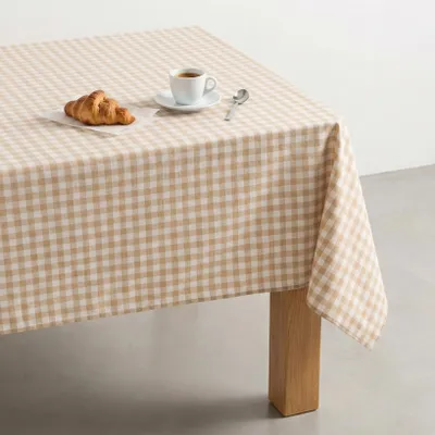 Obrázek produktu pro GAMUSI, ubrus odolný proti skvrnám, s vzorem "vichy", obdélníkový, vyrobený z bavlněné tkaniny, s přirozenou texturou, rozměry 140 x 240 cm, barva: přírodní