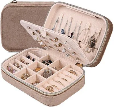 Produktbild von Schmuckkästchen, kleine Schmuckaufbewahrungsbox, Schmuckkästchen für Damen, Samt-Schmuckkästchen, Schmuckaufbewahrungsbox
