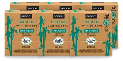Productafbeelding van 6 x Sence bamboe wattenstaafjes - Afbreekbaar en veganistisch - Voordeelverpakking - 6 stuks