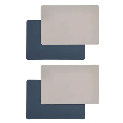 Produktbild von 4er Set Platzmatte Kunstleder 45 x 30 cm Navy & Grau Wendbar Tischsets Untersetzer Rechteckig Tischmatten Platzsets