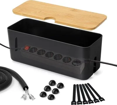 Immagine prodotto di Scatola per cavi 34x14x12 cm nera con raccoglitore per cavi USB