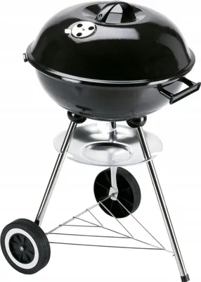 A black charcoal kettle grill on a white background.