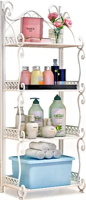 Immagine prodotto di SUOERNUO Z674 Scaffale di stoccaggio a 4 livelli con ripiano in ferro per bagno e cucina Bianco/Marrone - Bianco