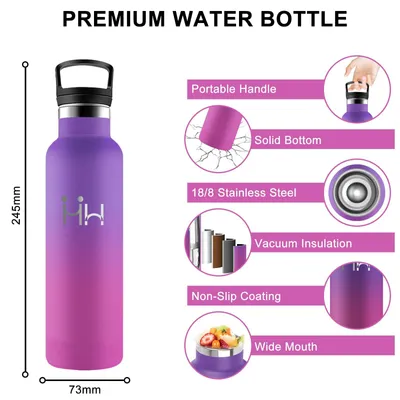 Imagen del producto de Botella de acero inoxidable de 0,5L con pajita, botella de agua, botella deportiva