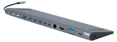 Produktbild von Gembird A-CM-COMBO9-01, USB 3.2 Gen 1 (3.1 Gen 1) Type-C, 60 W, 10,100,1000 Mbit/s, Grau, MicroSD (TransFlash), SD, 3.5mm, HDMI, RJ-45, USB 2.0, USB 3.2 Gen 1 (3.1 Gen 1) Type-A, USB Typ-C, VGA