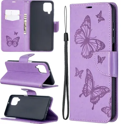 Produktbild von Mobigear Butterfly  Samsung Galaxy A12 Hülle Klapphülle Geldbörse - Lila
