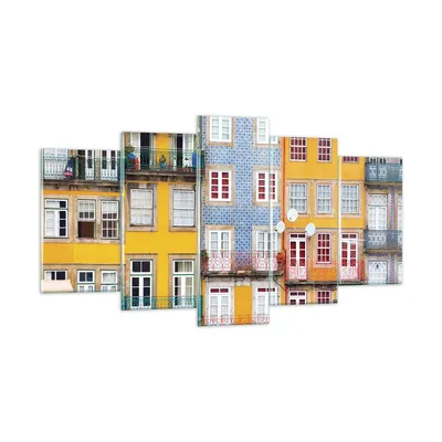 Produktbild von Bilder auf glas - 5 Teile - Casas Ribeira Porto - 160x85cm - Glasbilder - Wandbilder - Bilder - zum Aufhängen bereit - Wanddekoration aus Glas - Glas Bilder - Wandbild auf Glas - GEA160x85-4249