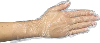 Produktbild von 500x Einweghandschuhe aus PE transparent gehämmert in Spenderkarton Größe M