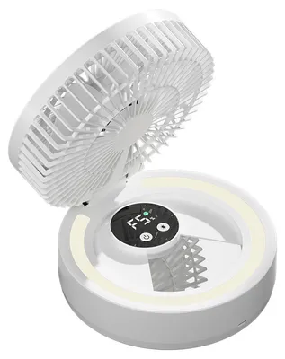 Produktbild von Zimilo Klappbarer Ventilator mit Licht und Spiegel, 5 Stufen & Wandmontage, Tragbarer Tischventilator mit 5-Blatt-Technologie, Langlebigem Akku, Weiß