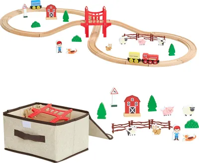 Immagine prodotto di Set trenino in legno SucceBuy, 39 pezzi, trenino giocattolo con vagoni magnetici e accessori, compatibile con marche famose, design città in miniatura, regalo ideale per bambini dai 3 anni in su per Natale e compleanni