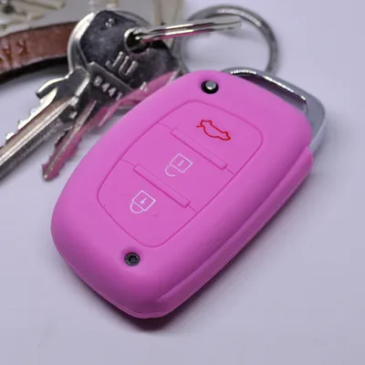 Produktbild von Auto Schlüssel Hülle Silikon Schutz Cover Rosa kompatibel mit Hyundai i10 i20 i40 ix25 ix35 Tucson Accent Ioniq Sonata Tucson Santa Fe 3 Tasten KEYLESS SMARTKEY