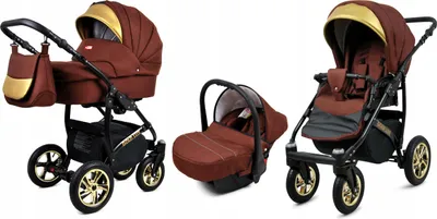 Obrázok produktu pre BabyLux® Gold Lux | Kočík 3v1 Set | Čokoláda | Kombi kočík | Kočíková súprava | Kočík