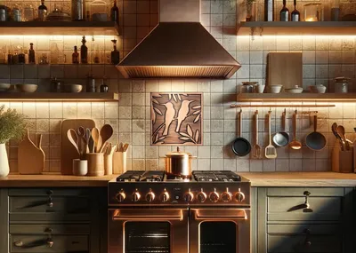 Obrázek produktu pro CopperAndCraft měděný obklad 30x30 cm s motivem ptáka, ručně vyráběný kovový obklad do kuchyně, koupelny nebo obývacího pokoje, rustikální dekorace na zeď ve stylu art deco