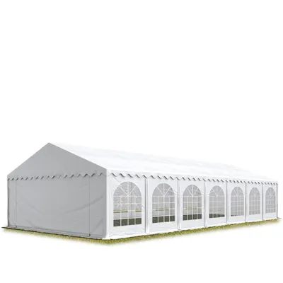 Immagine prodotto di 6x12 m tendostruttura, altezza 3,0m porta scorrevole e lucernari, PVC 850, grigio, con statica (sottofondo in cemento)
