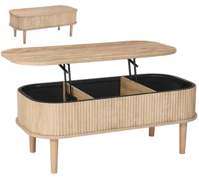 Immagine prodotto di Tavolino da salotto con piano sollevabile - Regolabile in altezza - Con vano portaoggetti - Allungabile - MDF - Design Mid-Century - Dimensioni 100 x 48 x 40,5–54,5 cm - Effetto legno naturale