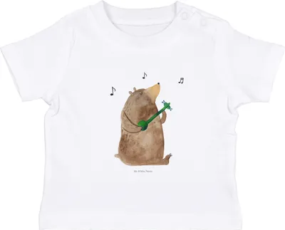 Produktbild von Mr. & Mrs. Panda Organic Baby Shirt Bär Lied 6. - 12. Monat - Weiß - Geschenk, Valentinstag, Liebe, Baumwollshirt, Frau, Spruch, Kinder, Baumwolle,  T-Shirt, Teddy