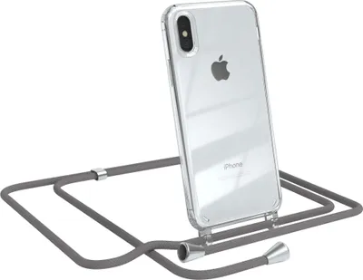 Produktbild von EAZY CASE Handykette kompatibel mit Apple iPhone X / XS, Handyhülle mit Umhängeband, Handykordel, Schutzhülle Clear, Band in Grau