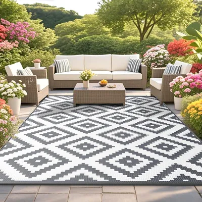 Produktbild von Outdoor-Teppich 150x240 cm, wasserdicht, wendbar, faltbar, für Patio