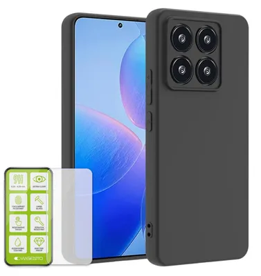 Immagine prodotto di Custodia protettiva in silicone e TPU ultra sottile nera per Xiaomi 14T + pellicola in vetro temperato H9