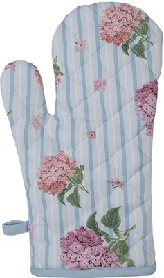 Produktbild von Clayre & Eef Ofenhandschuh 18x30 cm Blau Rosa Baumwolle Hortensie