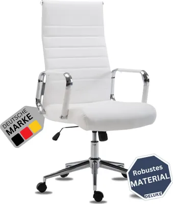 Produktbild von DELUKE® Bürostuhl Ergonomisch SONOD Schreibtischstuhl mit Rollen | Höhenverstellbarer Drehstuhl, Arbeitsstuhl mit Armlehne | Chefsessel, Computerstuhl 135 kg | Weiß