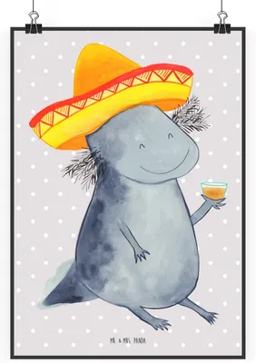Produktbild von Mr. & Mrs. Panda Bild Axolotl Tequila DIN A1 - Grau Pastell - Geschenk, trinken, drucke, Party, Spruch, Plakat, Mexiko, wandkunst, wanddeko, Wandbild, Urlaub