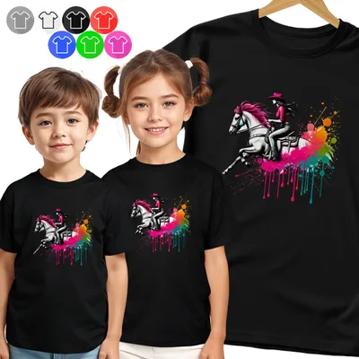 Immagine prodotto di Maglietta per bambini - Cowgirl a cavallo - Neon per bambina - S