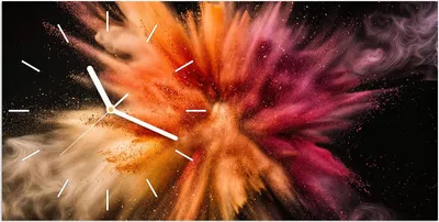 Produktbild von Wanduhr aus Glas mit Motiv Farbenexplosion- 60 x 30 cm - inkl. Aufhängesystem