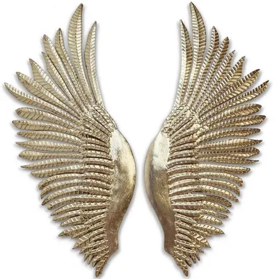 Produktbild von Casa Padrino Luxus Wanddeko Engelsflügel Gold 41,3 x 5,7 x H. 102,9 cm - Dekorative Metall Flügel - Deko Accessoires