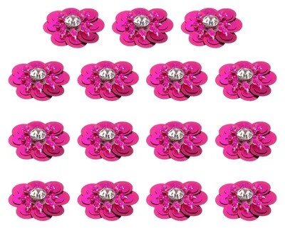 15 Pailletten Blumenaufnäher, 25 mm, Kristall-Applikationen, Rosarot