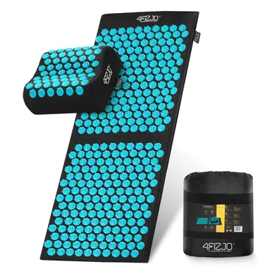 Produktbild von 4FIZJO ERGO-Akupressurmatte XL mit Kissen, aus Baumwolle, für Massage und Entspannung, Schwarz-Blau