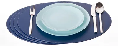 Ovale Platzsets aus recyceltem Leder, 4 Stk., 45,7 x 33 cm, Blau