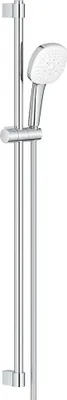 A shower head on a sliding rail.
