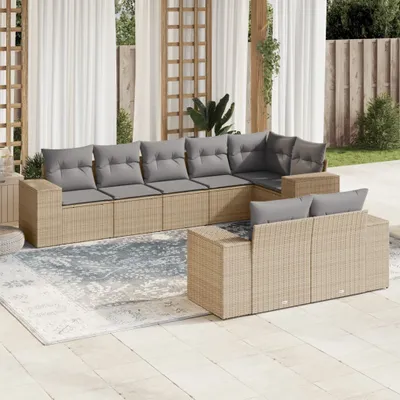Produktbild von 8-tlg. Garten-Sofagarnitur mit Kissen Beige Poly Rattan 3222818