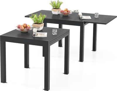 COSTWAY Gartentisch ausziehbar für 4-6 Personen, Esstisch Alu wetterfest 80/160x80cm, Grau