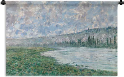 Produktbild von MuchoWow® Wandteppich Wandbehang Seine bei Vetheuil - Gemälde von Claude Monet 90x60 cm Tapisserie Dekoration Wandtuch - Wandskulpturen - Bildteppich