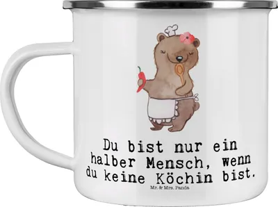 Produktbild von Mr. & Mrs. Panda Teetasse Köchin Herz - Weiß - Geschenk, Restaurant, Spruch, Pott, Teebecher, becher emaille, Tasse, Lustig, Witzig, Fernsehköchin