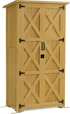 Imagen del producto de Armario de jardín de madera, caseta de jardín pequeña y resistente a la intemperie, cobertizo para herramientas para exteriores, ideal para balcones y terrazas, modelo 0878-F (color natural)