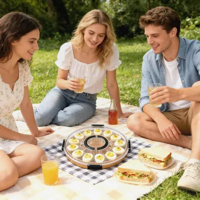 Produktbild von Deviled Egg Platte | 24-Fach Servierplatte Mit Deckel | Servierplatte Für Gefüllte Eier | Für Party Haushalt Küche Buffet Vorspeise Theke Tisch Bewirtung Festtag Thanksgiving Ostern