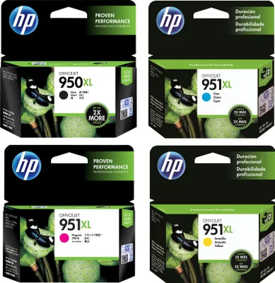 Produktbild von HP 950XL High Yield Black/951XL High Yield Cyan/Magenta/Yellow 4-pack Original Ink Cartridges, Hohe (XL-) Ausbeute, Schwarz, Cyan, Magenta, Gelb, Tinte auf Pigmentbasis, Tinte auf Pigmentbasis, 4 Stück(e), 2300 Seiten