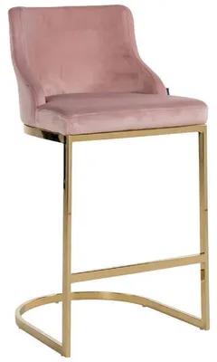 Produktbild von Casa Padrino Luxus Barstuhl Rosa / Gold 48 x 49 x H. 103 cm - Gepolsterter Barhocker mit edlem Samtstoff und Edelstahl Beinen - Luxus Barmöbel