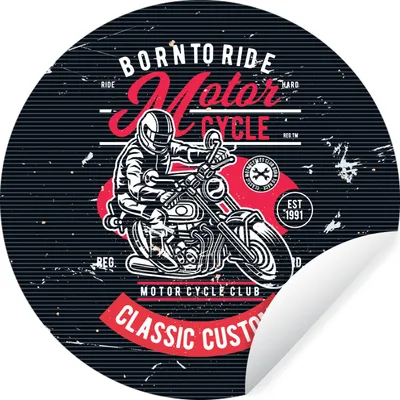 Produktbild von MuchoWow® Runde Wandtattoo - Wandsticker Tapete Aufkleber Mancave - Motorrad - Fahrzeuge - Oldtimer Ø 80 cm Selbstklebend und Repositionierbar - Wandaufkleber - Kreis - Mauerkreis - Wand Bilder - Wandsticker - Wohnzimmer Dekoration - Dekoration für die Wände - Aluminium - Babyzimmer