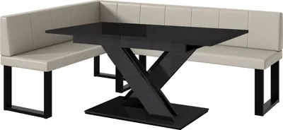 Produktbild von MEBLINI Eckbank für Esszimmer mit ausziehbarem Tisch - Küchenbank - Essecke - Sitzecke Küche - PETER - U-Beine 142x196x87cm Links - Beige Kunstleder/B Schwarz Hochgl.