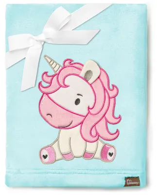 Immagine prodotto di Be Mammy - Morbida copertina per neonati, copriletto con applicazione 3D, 76 x 102 cm BE20-168 (azzurro polvere - unicorno, 76 x 102 cm)