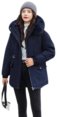 Produktbild von Dicke Parka Damen - Warme Winterjacke mit Kunstfellkapuze, Navy Blau, XXL