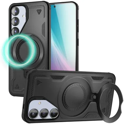Obrázok produktu pre NALIA Magnetické puzdro na telefón Samsung Galaxy S25 – kompatibilné s MagSafe a s 360° magnetickým krúžkom – STORMGUARD (vonkajšie puzdro) – značka z Berlína – titánová čierna