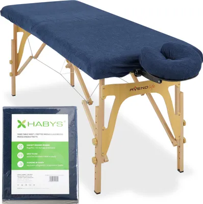 Produktbild von Habys Set | Einteiliges Frottee-Spannlaken für klappbare Massageliegen Massagetische 60/165 | + Frottee-Bezug für die Kopfstütze | Marineblau