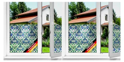 Produktbild von Fensterfolie mit Blumen-Muster selbstklebend 45 cm x 2 m - blickdichte Sichtschutzfolie für Bad-Fenster und Küche