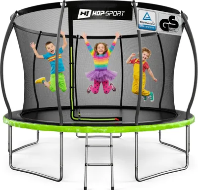 Image de Hop-Sport Trampoline de Jardin pour enfants 366 cm (12ft), Kit complet avec Filet de Sécurité Intérieur, Échelle, Robuste et Stable Max. 150 kg